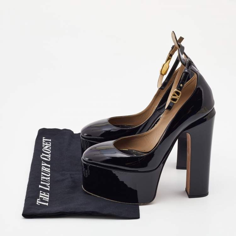 Pre Owned Valentino Black Patent Leather Tan-Go Platform Pumps Size 37