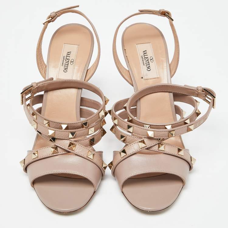 Pre Owned Valentino Dusty Pink Leather Rockstud Ankle Wrap Sandals Size 40