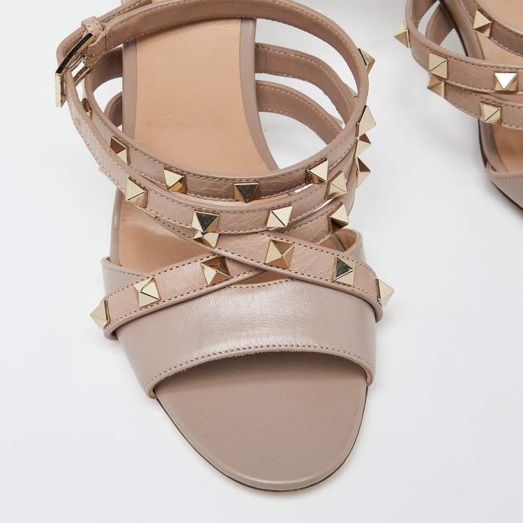 Pre Owned Valentino Dusty Pink Leather Rockstud Ankle Wrap Sandals Size 40