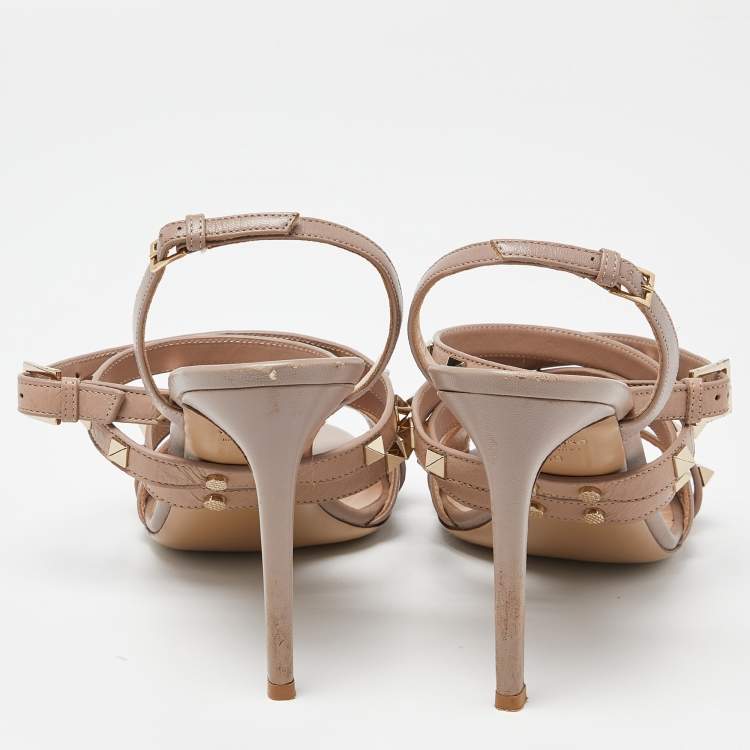 Pre Owned Valentino Dusty Pink Leather Rockstud Ankle Wrap Sandals Size 40