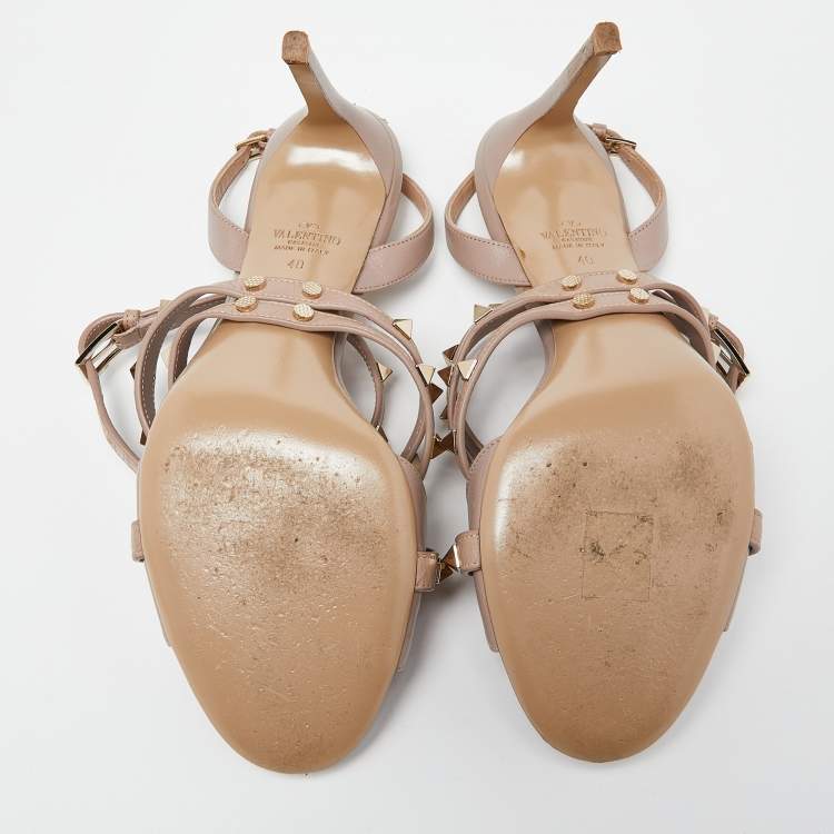 Pre Owned Valentino Dusty Pink Leather Rockstud Ankle Wrap Sandals Size 40