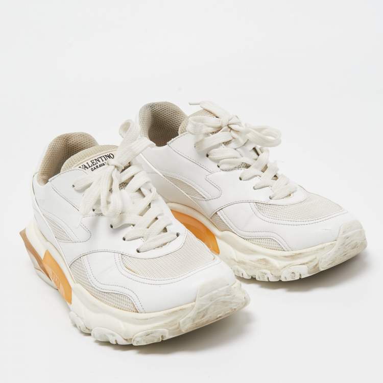 Pre Owned Valentino White Leather and Fabric Climbers Sneakers Size 38