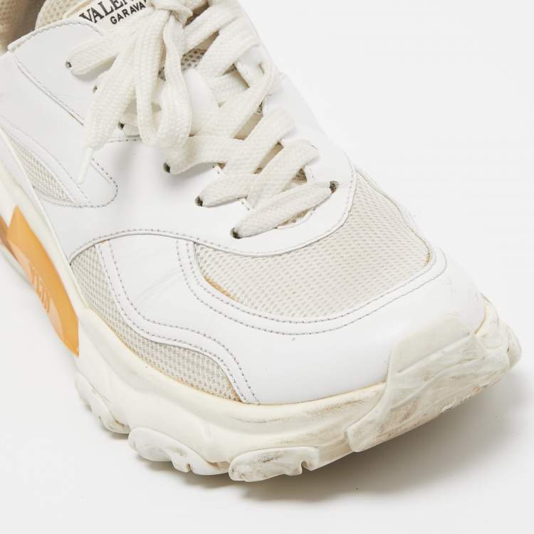 Pre Owned Valentino White Leather and Fabric Climbers Sneakers Size 38
