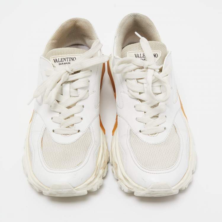 Pre Owned Valentino White Leather and Fabric Climbers Sneakers Size 38
