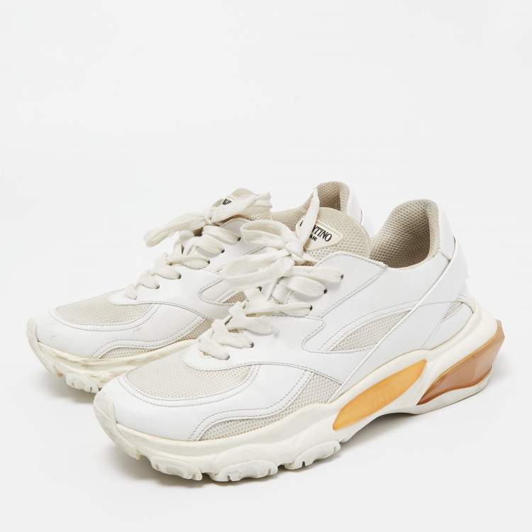 Pre Owned Valentino White Leather and Fabric Climbers Sneakers Size 38