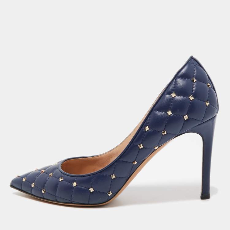 Valentino Blue Quilted Leather Rockstud Pointed Toe Pumps Size 36.5  Valentino | The Luxury Closet