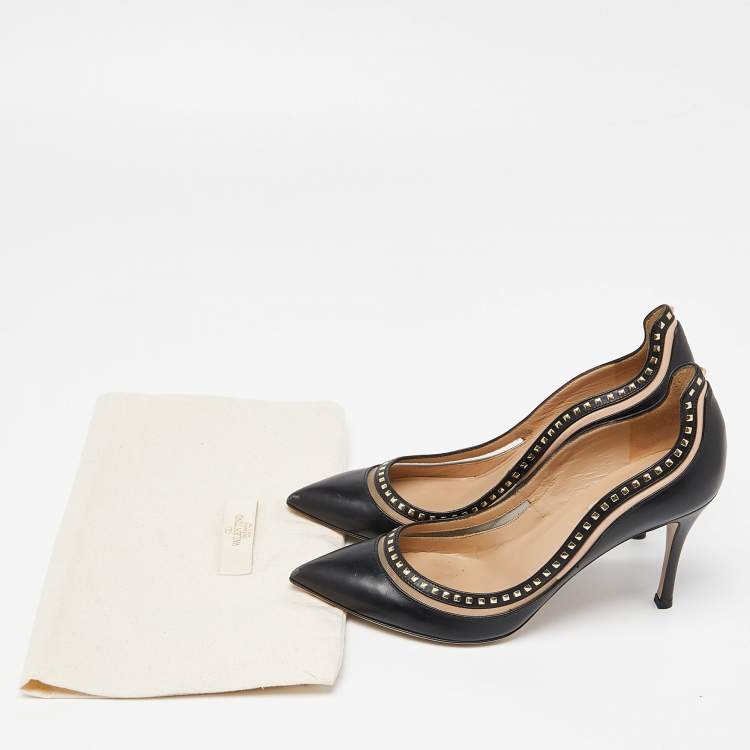 Pre Owned Valentino Black Leather Studded Pointed Toe Pumps Size 39