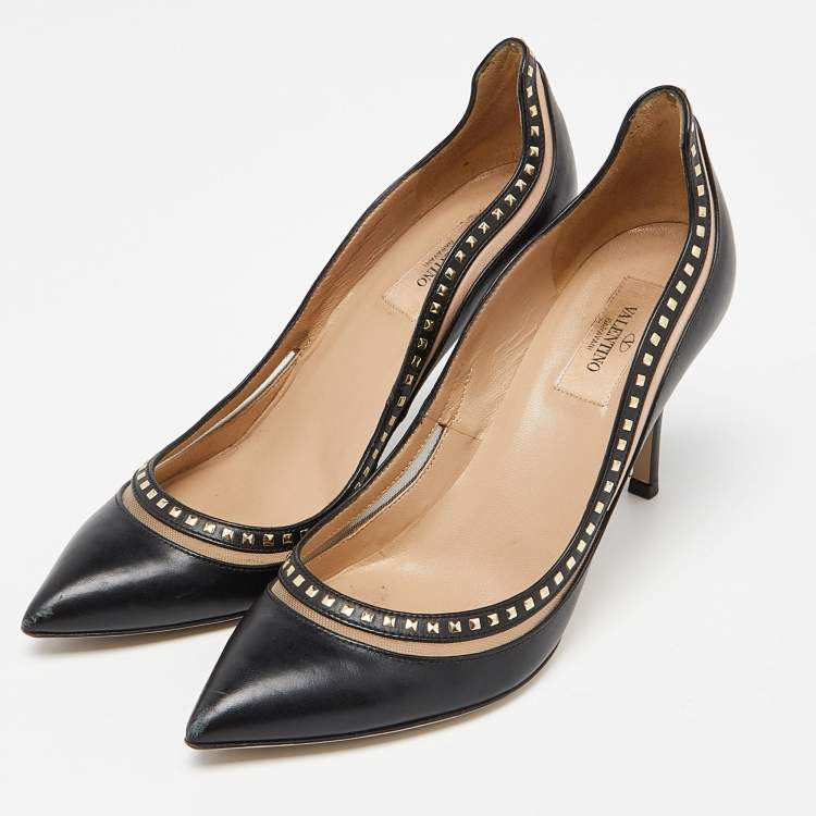Valentino Black Leather Studded Pointed Toe Pumps Size 39