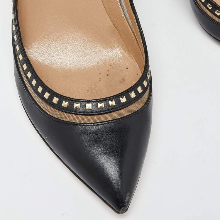 Pre Owned Valentino Black Leather Studded Pointed Toe Pumps Size 39