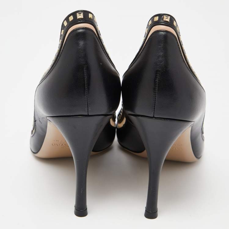Pre Owned Valentino Black Leather Studded Pointed Toe Pumps Size 39
