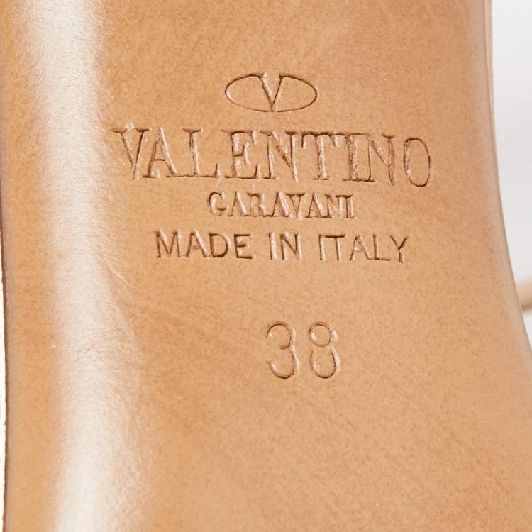 Pre Owned Valentino Metallic Rose Gold Leather Rockstud  Ankle Strap Sandals Size 38