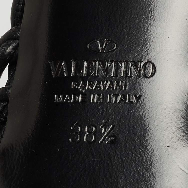 Pre Owned Valentino Black Woven Leather Roman Stud Slide Sandals Size 38.5