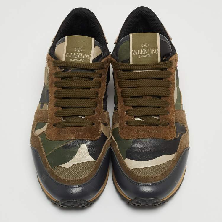 Pre Owned Valentino Multicolor Camouflage Print Canvas and Leather Rockrunner Sneakers Size 36
