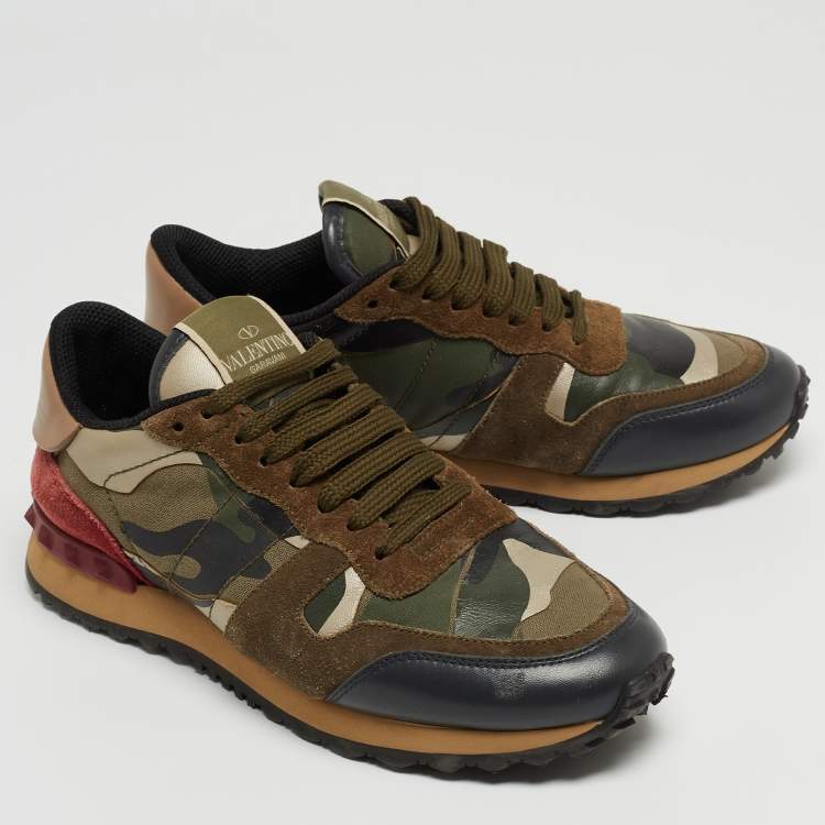 Pre Owned Valentino Multicolor Camouflage Print Canvas and Leather Rockrunner Sneakers Size 36