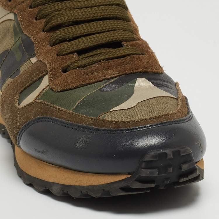 Pre Owned Valentino Multicolor Camouflage Print Canvas and Leather Rockrunner Sneakers Size 36