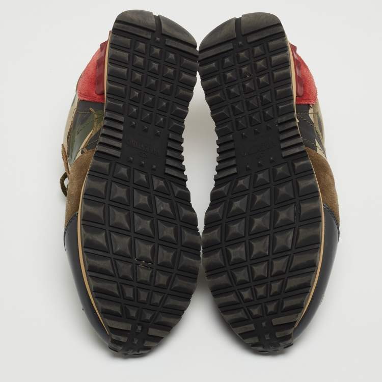 Pre Owned Valentino Multicolor Camouflage Print Canvas and Leather Rockrunner Sneakers Size 36