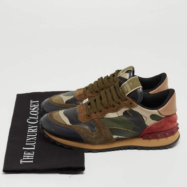 Pre Owned Valentino Multicolor Camouflage Print Canvas and Leather Rockrunner Sneakers Size 36