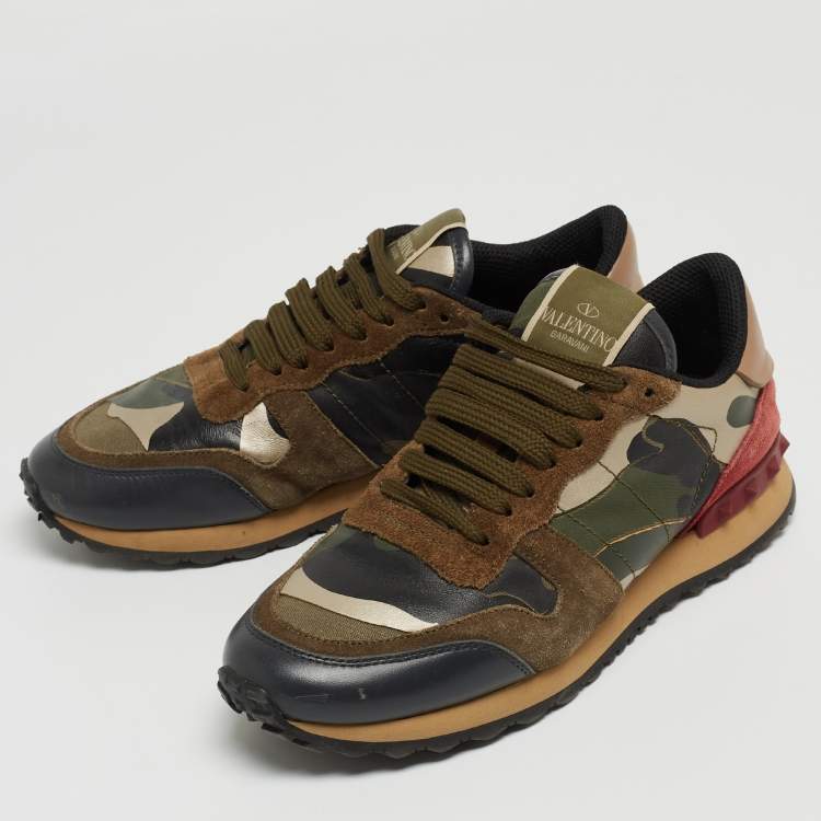 Pre Owned Valentino Multicolor Camouflage Print Canvas and Leather Rockrunner Sneakers Size 36