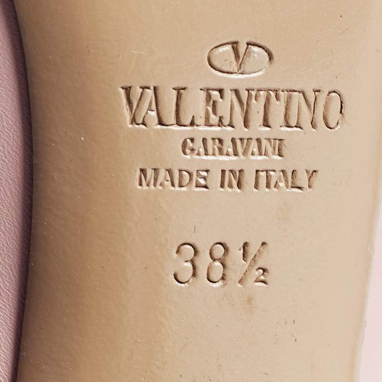 Pre Owned Valentino Pink Leather Rockstud Ankle Strap Pumps Size 38.5