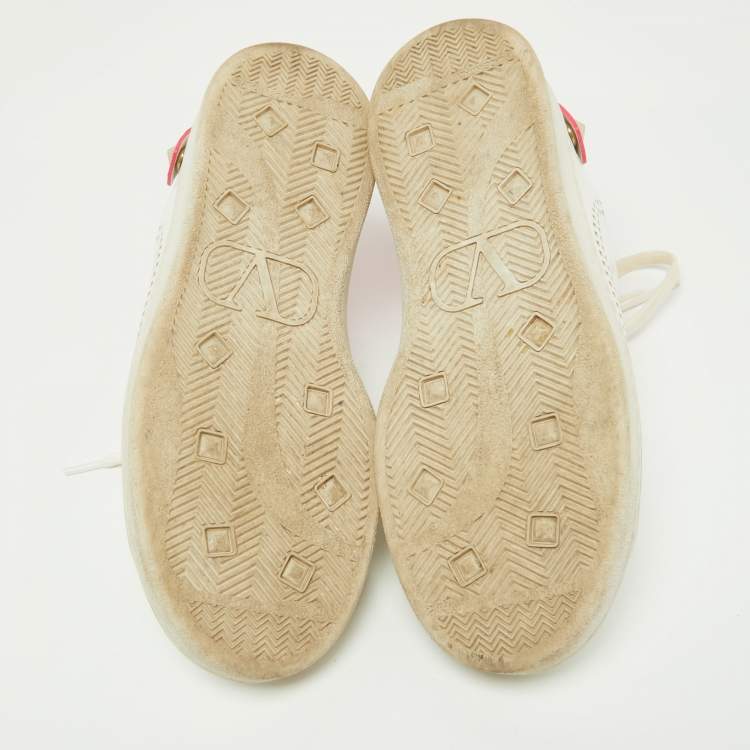 Pre Owned Valentino White Leather Vlogo Rockstud Low Top Sneakers Size 36