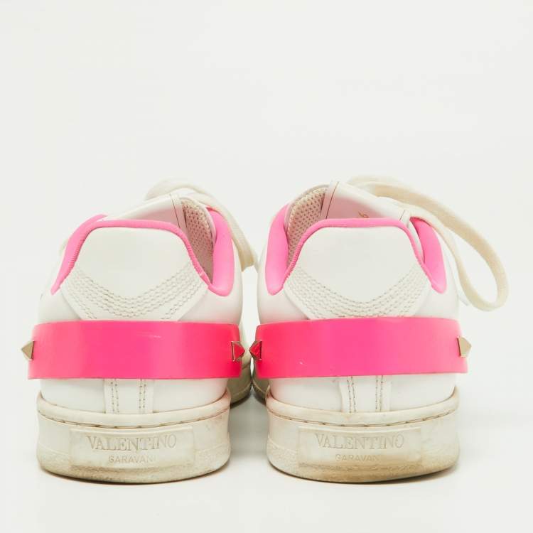 Pre Owned Valentino White Leather Vlogo Rockstud Low Top Sneakers Size 36