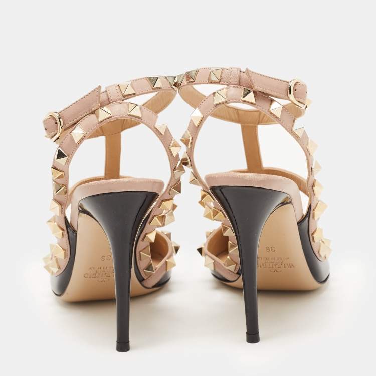 Pre Owned Valentino Black/Beige Patent Leather Rockstud Pumps Size 36