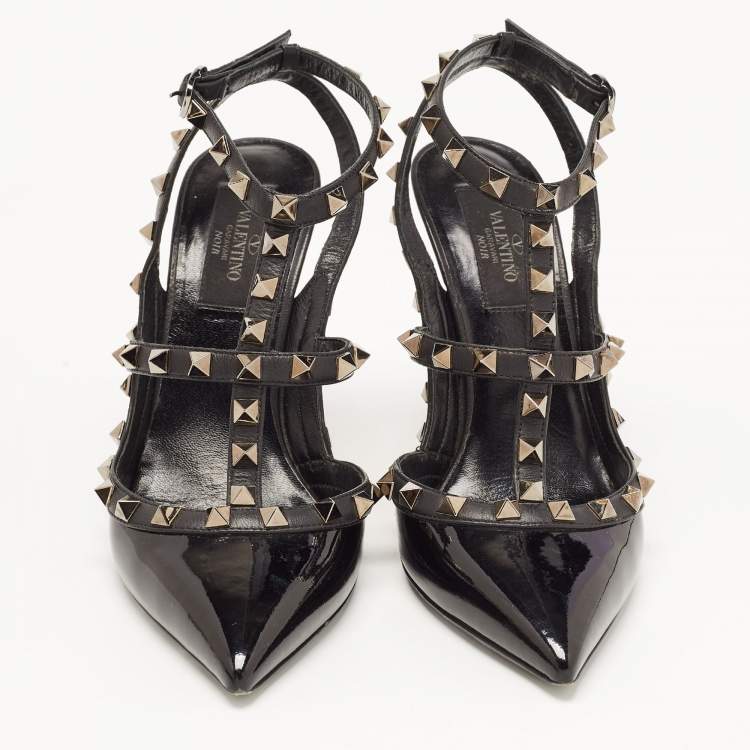 Pre Owned Valentino Black Patent Leather Rockstud Pumps Size 37.5