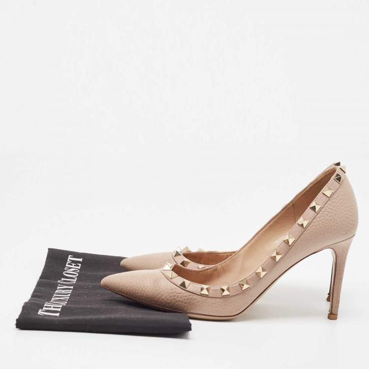 Pre Owned Valentino Beige Leather Rockstud Pumps Size 37.5