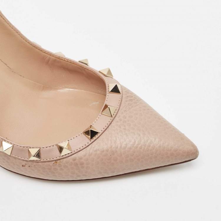 Pre Owned Valentino Beige Leather Rockstud Pumps Size 37.5