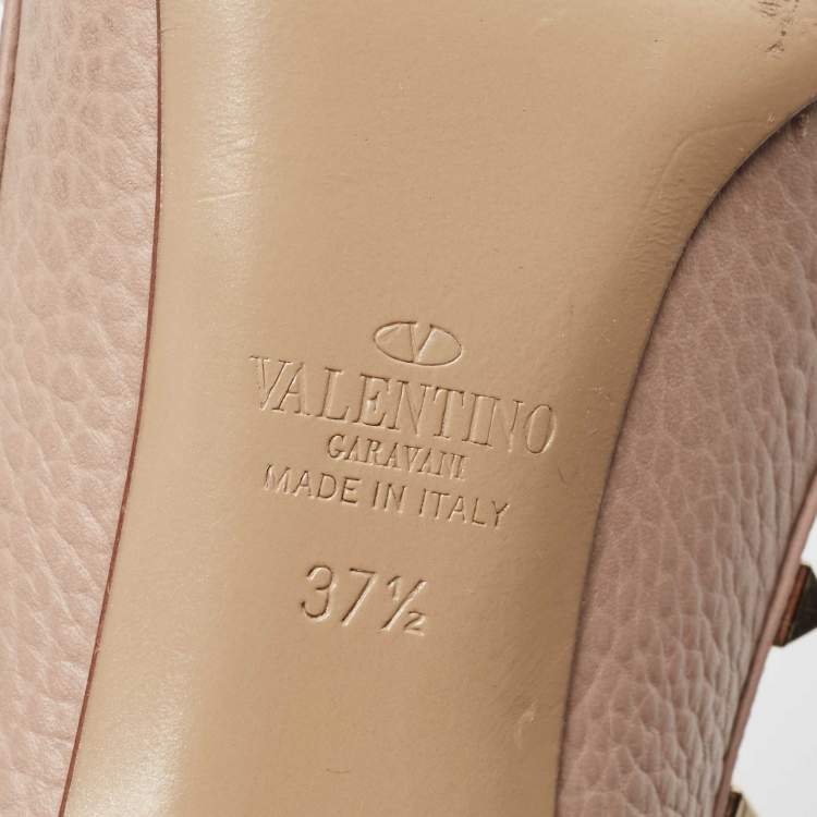 Pre Owned Valentino Beige Leather Rockstud Pumps Size 37.5