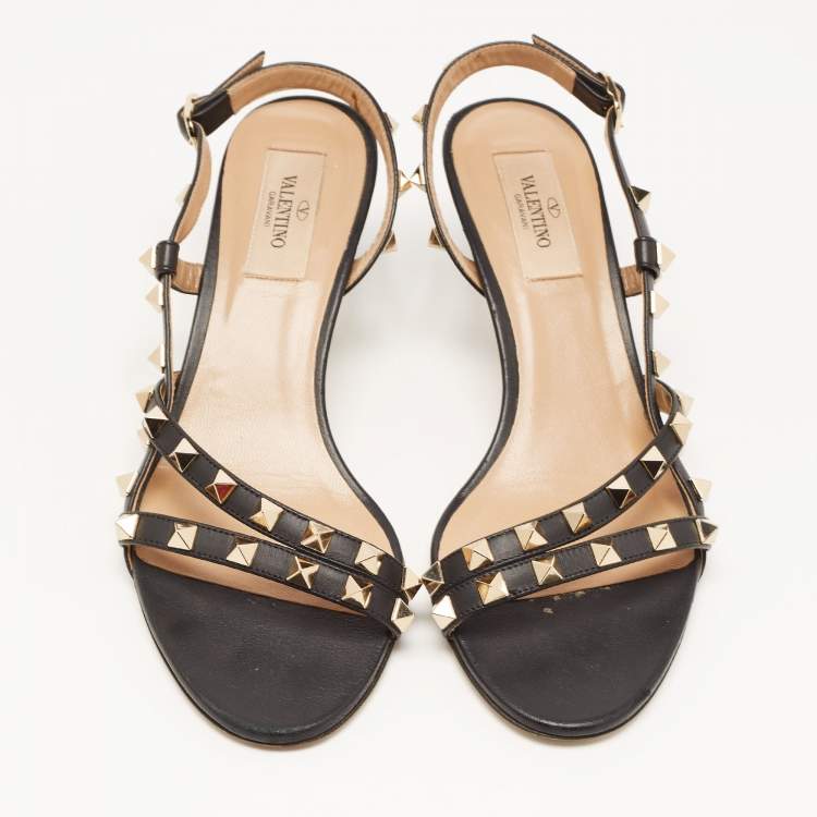 Pre Owned Valentino Black Leather Rockstud Slingback Sandals Size 36.5