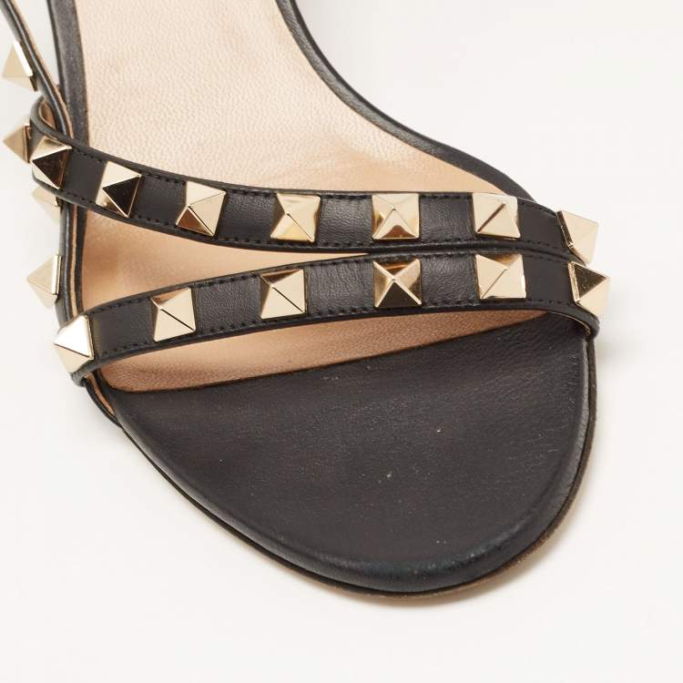 Pre Owned Valentino Black Leather Rockstud Slingback Sandals Size 36.5