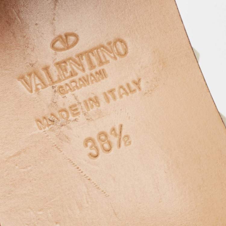 Pre Owned Valentino Metallic Leather Rockstud Open Toe Block Heel Slide Sandals Size 38.5