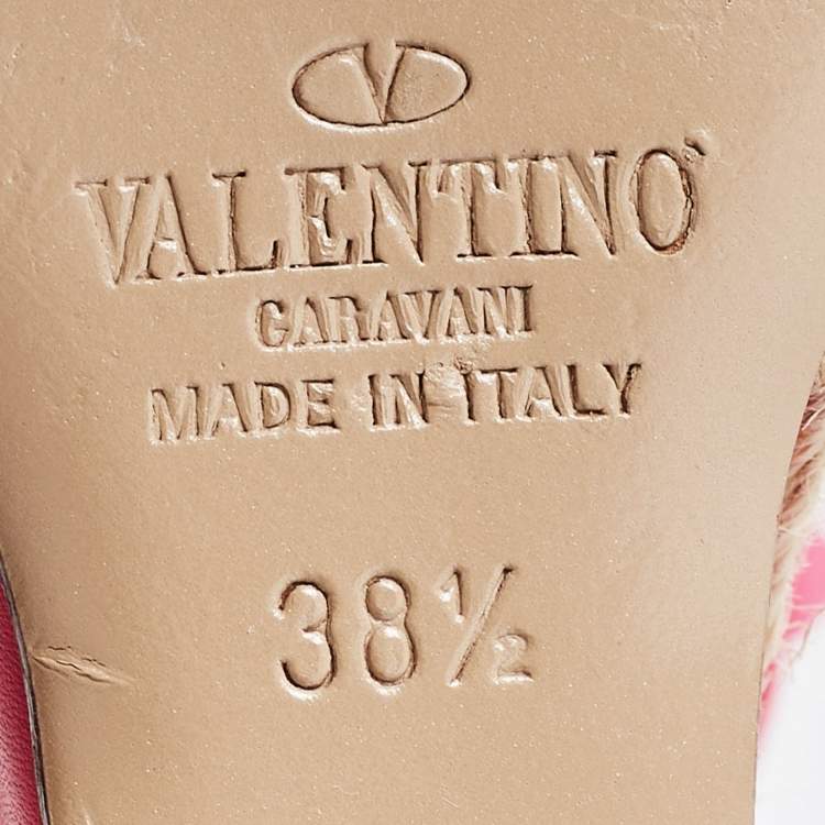Pre Owned Valentino Pink Leather Rockstud  Wedge Ankle Sandals Size 38.5