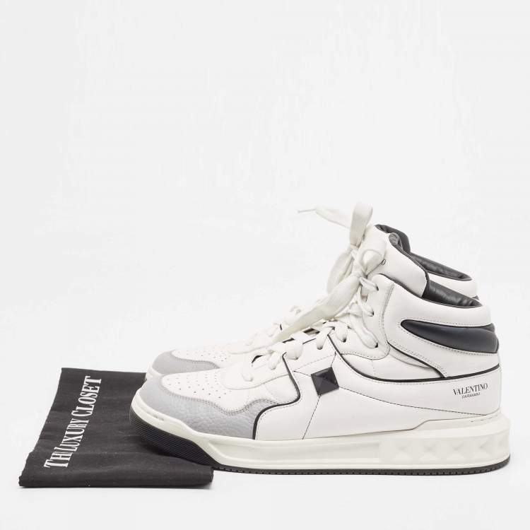 Pre Owned Valentino White/Black Leather Roman Stud High Top Sneakers Size 43
