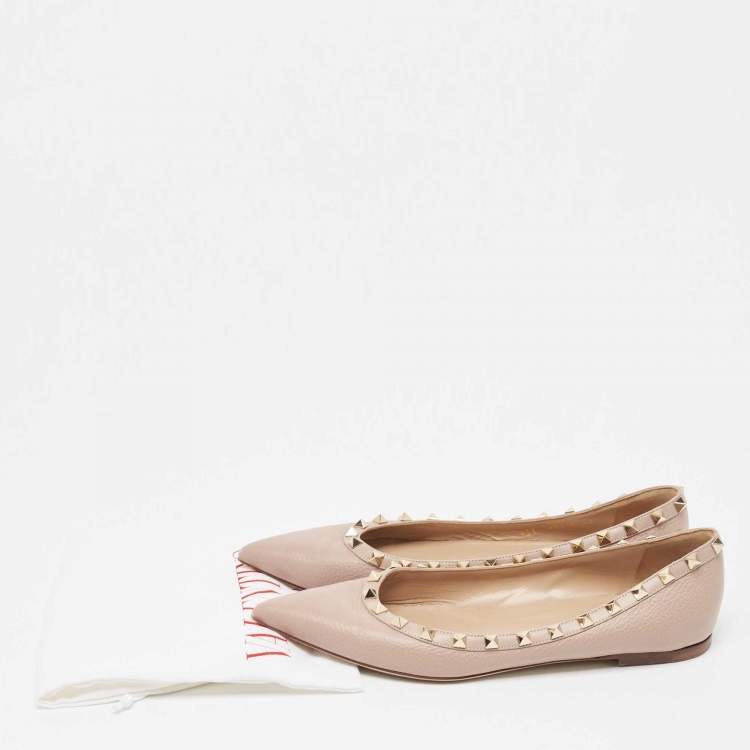 Pre Owned Valentino Dusty Pink Leather Rockstud Ballet Flats Size 40.5 