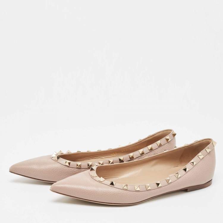 Pre Owned Valentino Dusty Pink Leather Rockstud Ballet Flats Size 40.5 