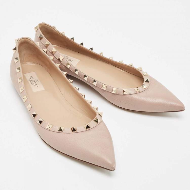 Pre Owned Valentino Dusty Pink Leather Rockstud Ballet Flats Size 40.5 
