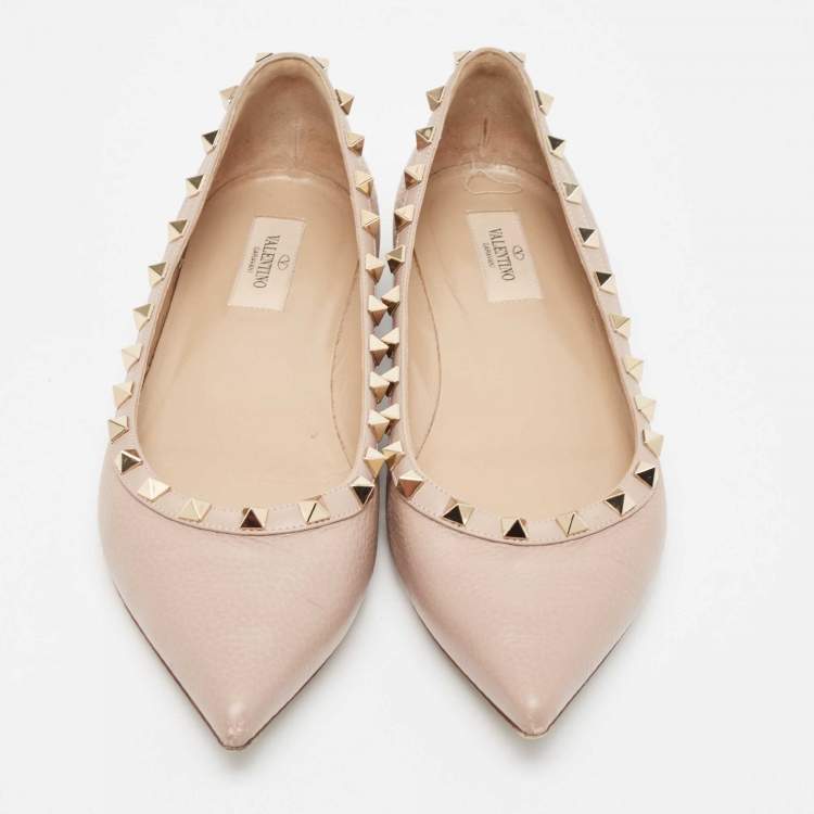 Pre Owned Valentino Dusty Pink Leather Rockstud Ballet Flats Size 40.5 