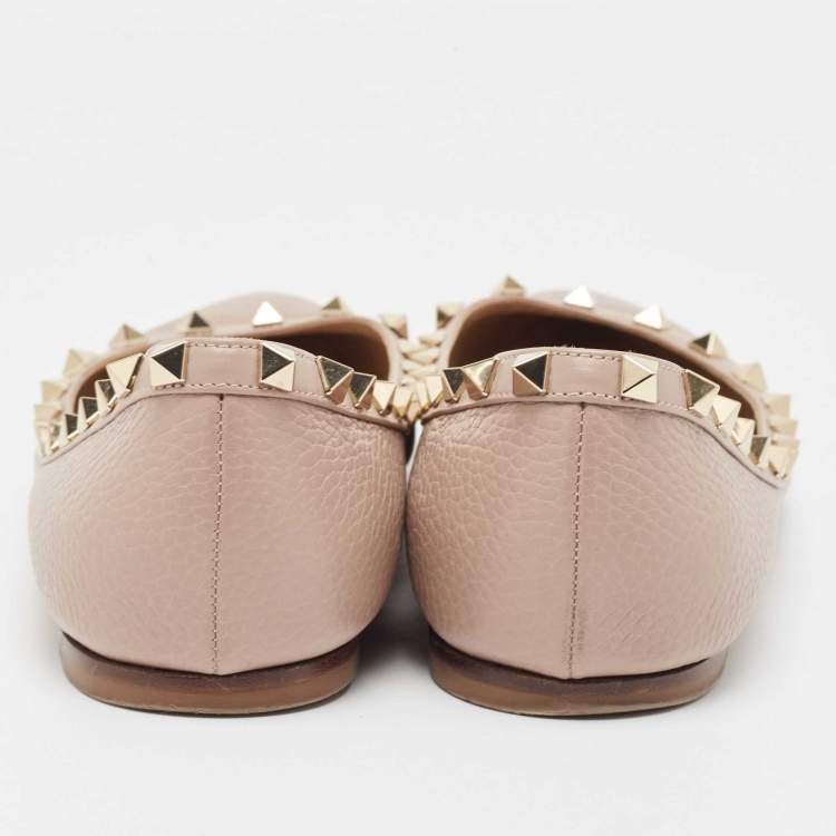 Pre Owned Valentino Dusty Pink Leather Rockstud Ballet Flats Size 40.5 