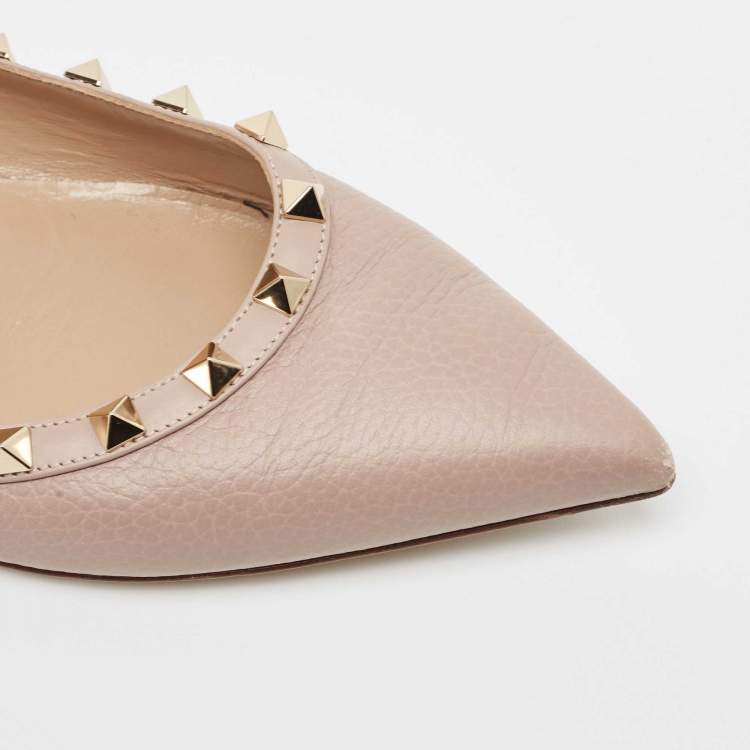 Pre Owned Valentino Dusty Pink Leather Rockstud Ballet Flats Size 40.5 