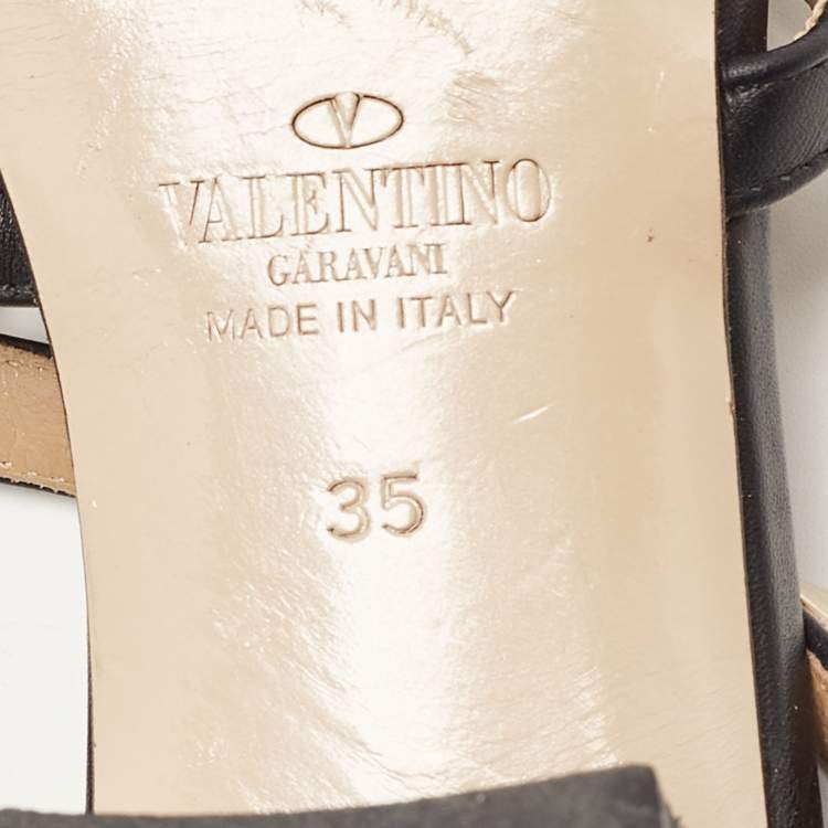 Pre Owned Valentino Black Leather Rockstud Slides Size 35 