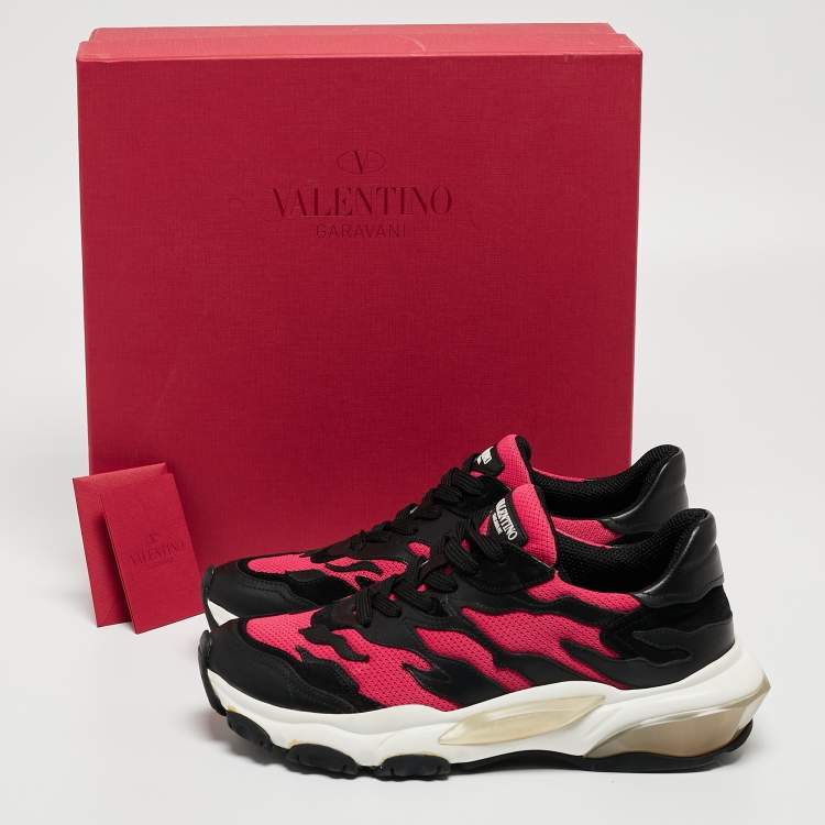 مملوكة مسبقًا Valentino Black/Pink Mesh and Leather Low Top Sneakers Size 38