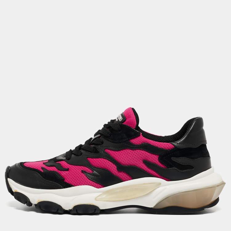 مملوكة مسبقًا Valentino Black/Pink Mesh and Leather Low Top Sneakers Size 38