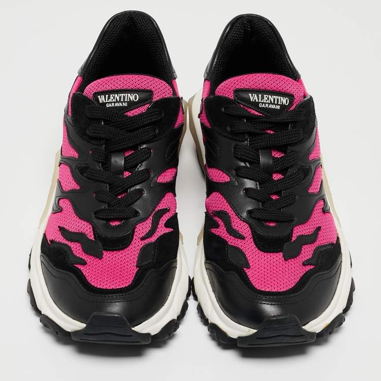 مملوكة مسبقًا Valentino Black/Pink Mesh and Leather Low Top Sneakers Size 38