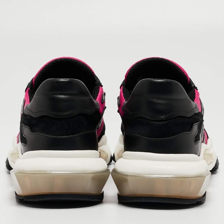 مملوكة مسبقًا Valentino Black/Pink Mesh and Leather Low Top Sneakers Size 38