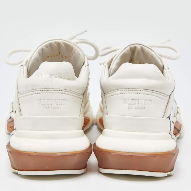 مملوكة مسبقًا Valentino White Leather VLTN Bounce Sneakers Size 37.5