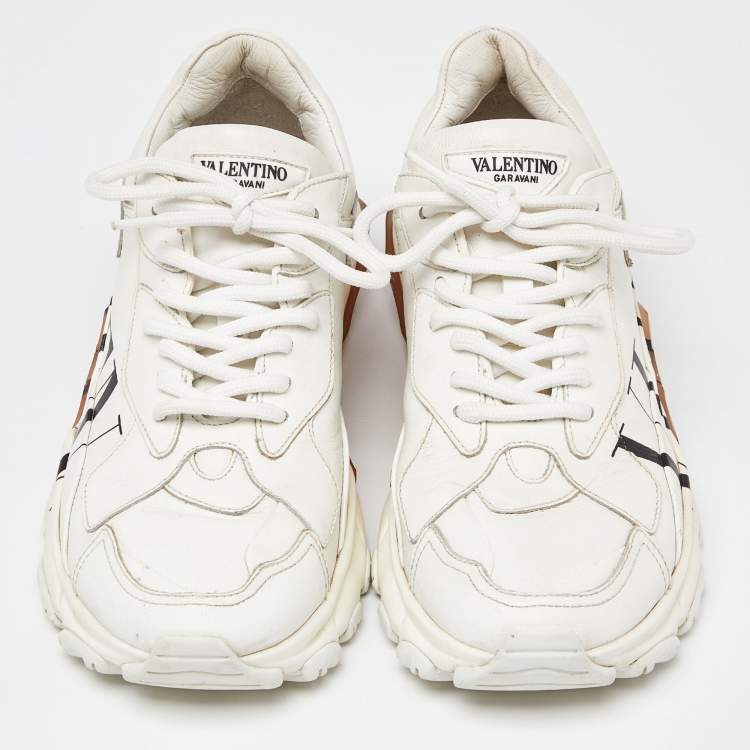 مملوكة مسبقًا Valentino White Leather VLTN Bounce Sneakers Size 37.5