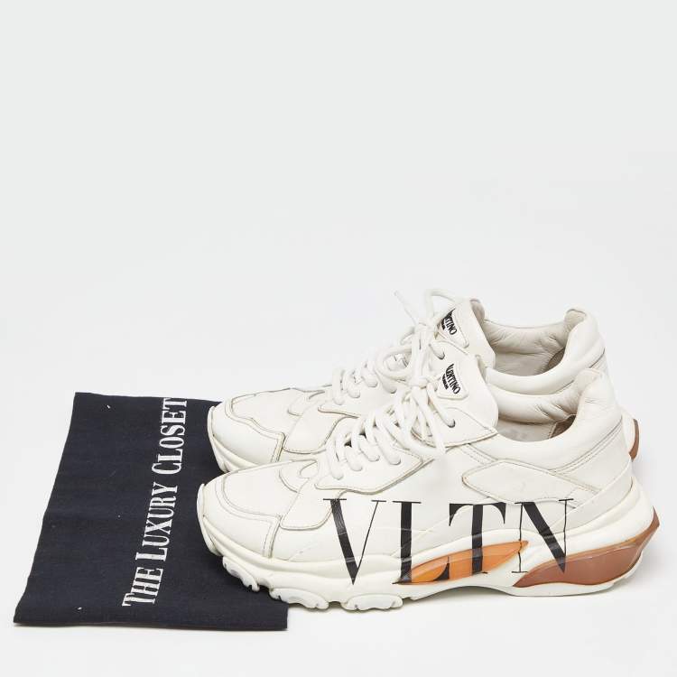 مملوكة مسبقًا Valentino White Leather VLTN Bounce Sneakers Size 37.5
