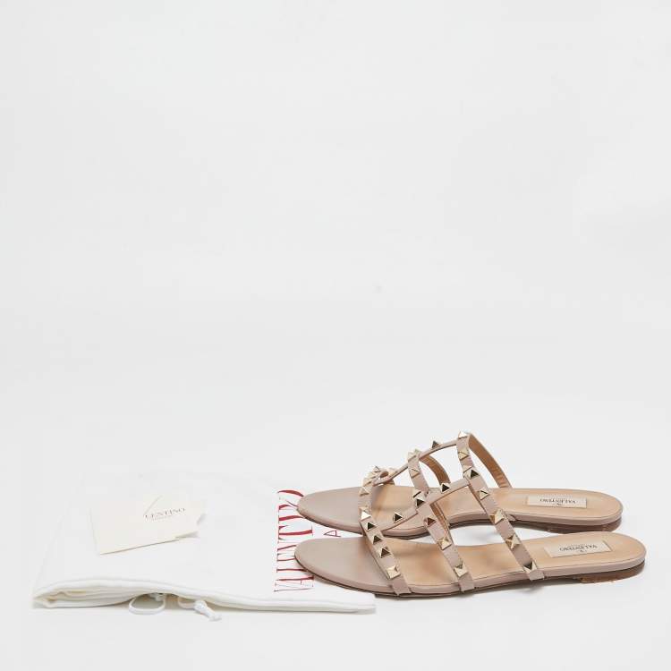 Pre Owned Valentino Beige Leather Rockstud Flats Size 40